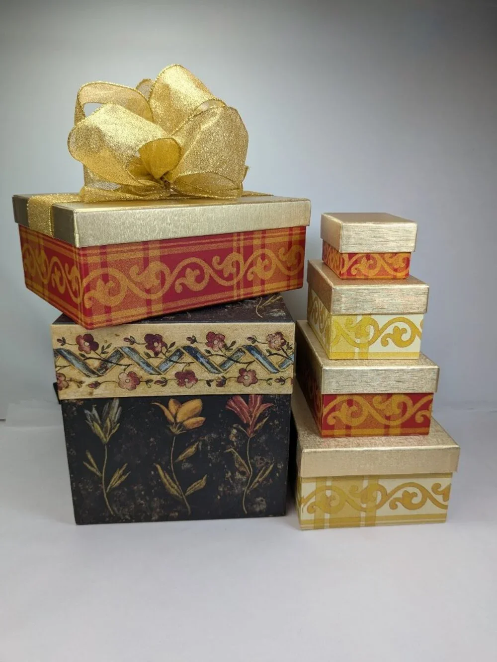 Harry David Bob’s Boxes Vintage Floral Plaid Christmas Gift Box Storage Bundle
